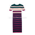 Women's Knitted Short Sleeve Stripes Stretchable Slim Dress